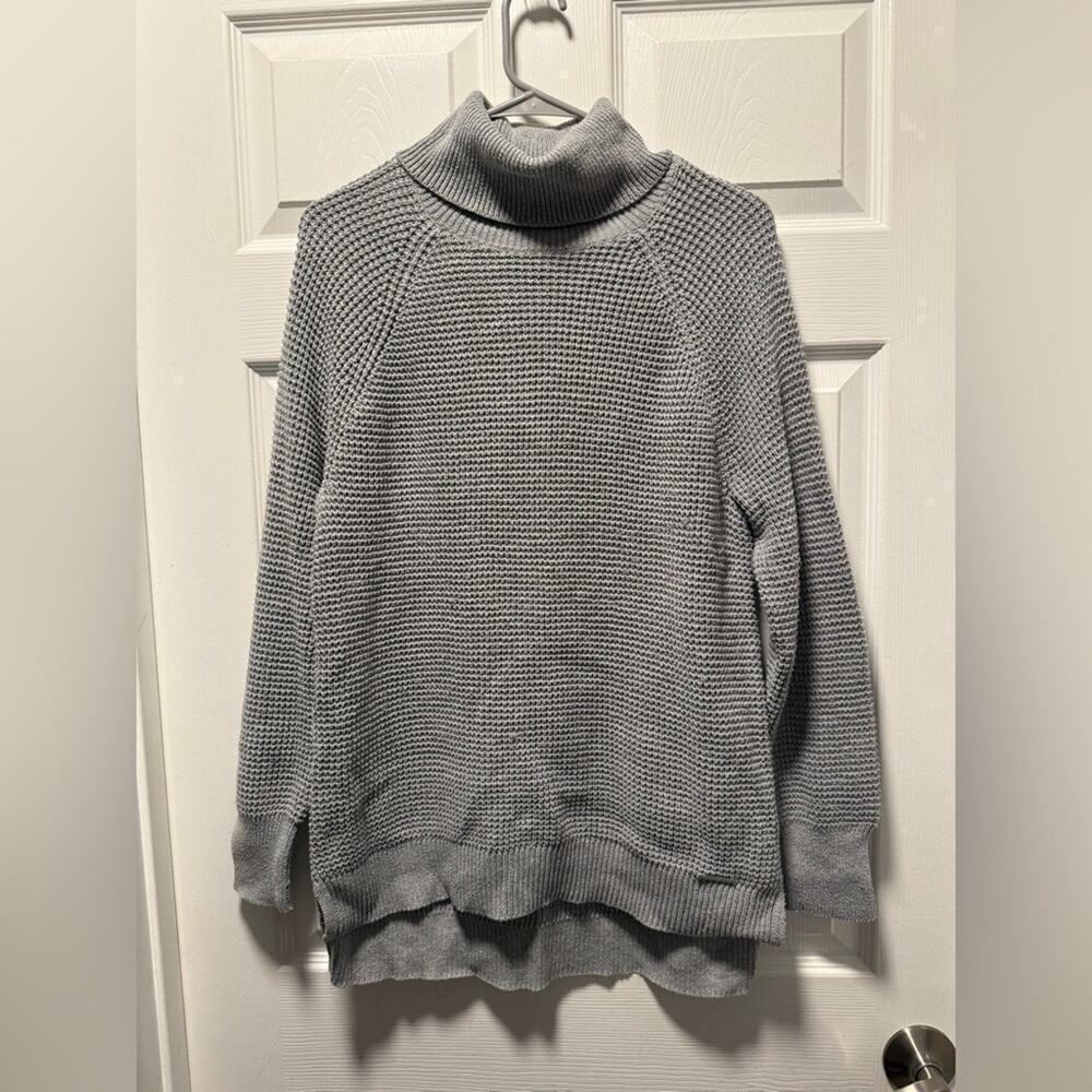Michael Kors Solid Gray Ribbed Knit Turtleneck Long Sleeve Sweater Women Medium
